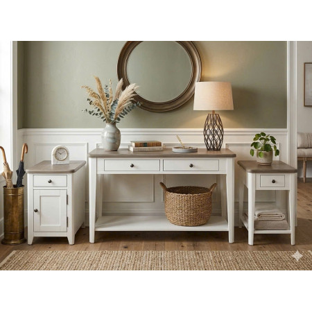 P2728 Collection 02 : Bộ 2 Bàn Trang Trí - Màu Trắng + Nâu